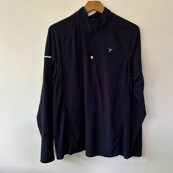 Old Navy Active Long Sleeve T-shirt Womens Medium Blue Thumb Holes 1/4 Zip FLAW - Picture 1 of 5